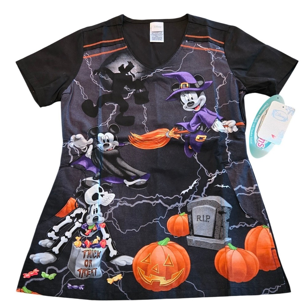 Disney Minnie Mouse Halloween Scrub Top XXS Tooniforms Cherokee NWT